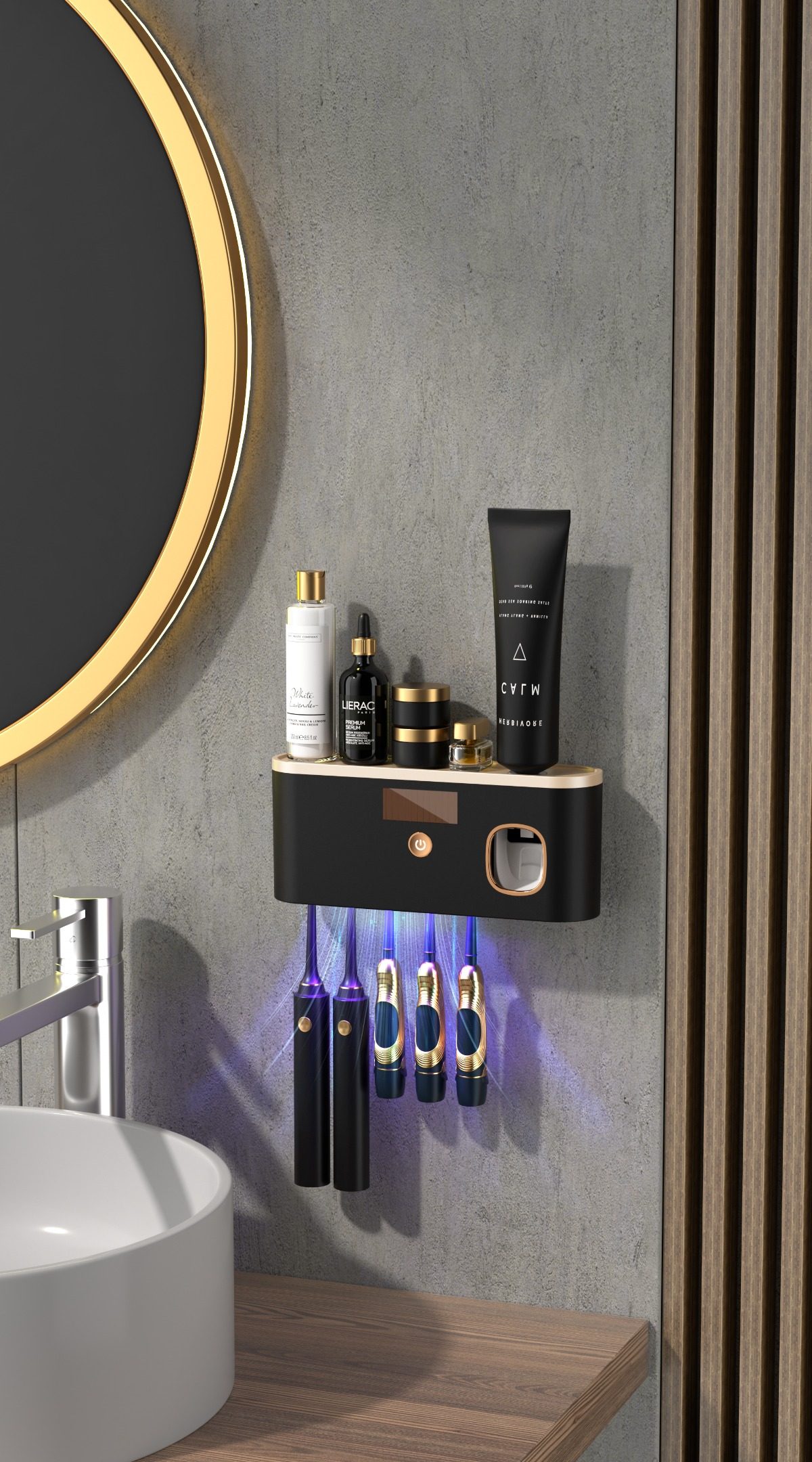 紫外线杀菌壁挂式挤牙膏器刷牙杯置物架牙刷消毒器壁挂省空间